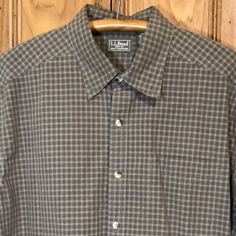 Vintage L.L. Bean Long Sleeve Button Down Brown Plaid Shirt Mens size LT Cotton